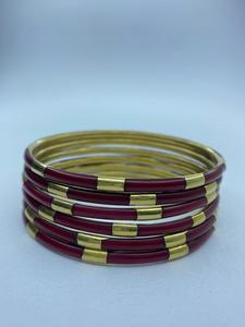 Women’s Stackable Bangle <b>Bracelets</b> Set – <b>Red</b> Enamel & Gold Tone Resin Bangles – Trendy Lightweight Fashion Jewelry for Daily Wea - Product Image 4