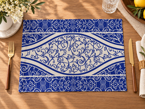 Mantel Individual de Poliéster Premium con Elegante Diseño Floral Azul y Blanco |   Mantel Rectangular Decorativo para Mesa de Comedor - Product Image 3