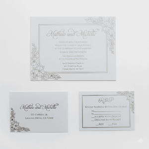 Invitation de mariage pliée en deux, couleur orchidée claire, avec ruban en satin et broche en cristal - Product Image 4