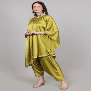 Modern Women <b>Set</b> 2pc Kaftan Dhoti Mehndi <b>Colour</b> With Beads cut dana & Sequence work Trendy Style For Girls - Product Image 1