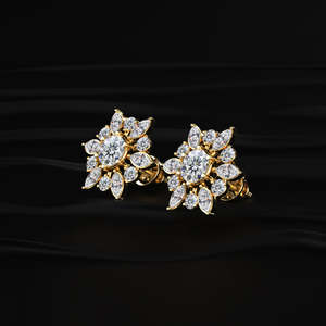 <b>Round</b> and Marquise Cut Moissanite Cluster Stud Earrings 6 TCW Colorless VVS 14K Gold Floral Solitaire Screw Back Jewelry Gift - Product Image 3