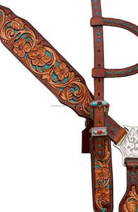 Juego de tachuelas de caballo con incrustaciones de turquesa marrón de cuero genuino ligero, sillín inglés, equipo de equitación de temporada, incluido Headstall - Product Image 2