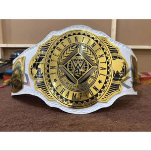 Ceinture de championnat intercontinental W-W-E personnalisée pour femmes, en laiton, pour adulte, 4 mm - Plaques métalliques plaquées or et sangle en cuir - Product Image 1