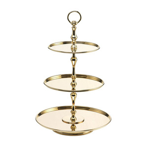 Luxurious Design Metal Brass Border Round Shaped Decorative <b>3</b> <b>Tier</b> <b>Cake</b> <b>Stand</b> With Ring Handle <b>Cake</b> & Pastry Serving <b>Stand</b> - Product Image 1