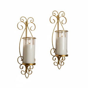 Juego de 2 apliques de pared dorados vintage, portavelas de metal para colgar en la pared, para sala de estar, dormitorio, comedor, decoración del hogar - Product Image 6