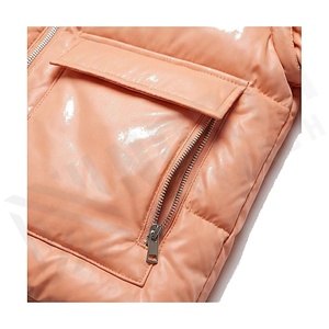 <b>Peach</b> Quilted Jacket Full Sleeve Stand Collar Zipper Closure Windproof Winter Short Length Polyester Shell Thick Padding - Product Image 5