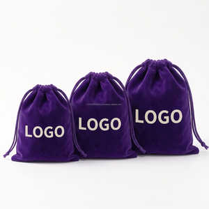 Pochette à bijoux en velours violet avec logo personnalisé, sac anti-poussière de luxe pour bagues, emballage cadeau de boutique en gros, rangement en peluche avec cordon de serrage - Product Image 2