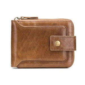 Cartera Vintage de PVC con Diseño de Puntos Crazy Horse, Ecológica y Segura, Monedero Corto para Hombre, Personalizada, Color Marrón Sólido, Forro de PVC Abierto - Product Image 1