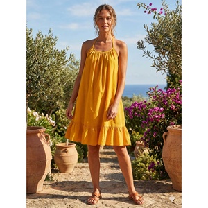 Robe d'été vintage décontractée pour femme, en rayonne tissée, sans manches, unie, coupe trapèze ample, mignonne, longueur genou, pour le printemps et l'été - Product Image 1