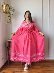 Cotton Printed Kaftan <b>Dress</b> <b>for</b> <b>Women</b> Tie Dye <b>Boho</b> Beachwear Resort Wear Long Kimono Sleeve <b>Dress</b> Wholesale Apparel - Product Image 5