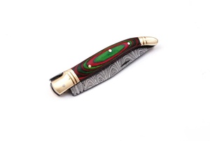 Couteau de poche pliant Laguiole de qualité supérieure, en acier Damas, avec manche en bois, qualité industrielle, garantie 1 an - Product Image 2