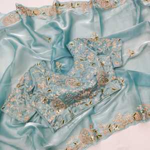 Sari Elegante para Mujer con Bordado Multicapa, Lentejuelas y Trabajo de Codificación - Product Image 5