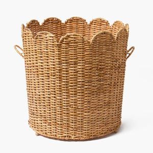 Panier à linge en rotin tressé à la main avec poignées, panier de rangement en osier naturel avec bord festonné pour chambre, salle de bain et maison - Product Image 5