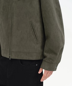<b>Men's</b> Olive Green <b>Suede</b> Bomber <b>Jacket</b> Casual Turn-down Collar Zipper Closure Regular Fit Autumn Wear - Product Image 3
