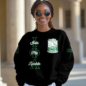 Sudadera Universitaria Personalizada Iota Phi Lambda, Negra y Verde Esmeralda, con el Escudo de la Hermandad Griega, Desde 1929, para Mujer - Product Image 1