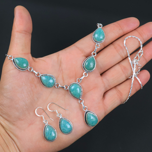 Wholesale 925 Sterling <b>Silver</b> Natural Green Amazonite Gemstone Teardrop Multi-Stone <b>Necklace</b> <b>and</b> Matching <b>Earrings</b> Jewelry <b>Set</b> - Product Image 5