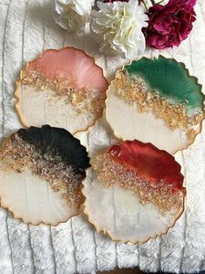 Custom Flower Shaped Resin <b>Coaster</b> Set Bulk Supplier Pink Teal Floral <b>Agate</b> Geode <b>Coasters</b> Tableware Placemat Coffee Cup Mat - Product Image 4