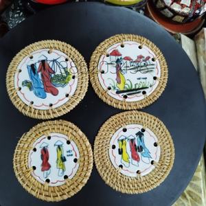 Assiette en céramique en rotin écologique, style classique, décoration et cadeau de vacances, accessoires de table faits à la main, fabriqués au Vietnam - Product Image 3