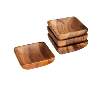 Ensemble de 4 bols en bois d'acacia naturel de forme carrée pour servir de la salade, des chips de bonbons aux fruits, des ornements de table. - Product Image 1