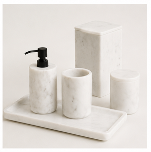 5-Piece Natural White Marble Bathroom Accessory Set Elegant Handcrafted Stone <b>Soap</b> Dispenser Toothbrush <b>Holder</b> For Hotel - Product Image 5
