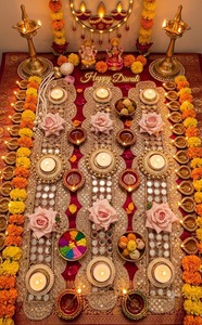 Ensemble de chemins de table en métal faits à la main, écologiques, pour décoration de mariage indien, avec dentelle à sequins dorés, travail miroir et fleurs artificielles, pour bougies chauffe-plat - Product Image 2