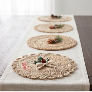 Set de table rond en jacinthe d'eau tressée fait main, style campagnard, pour salle à manger et décoration de cuisine - Product Image 2