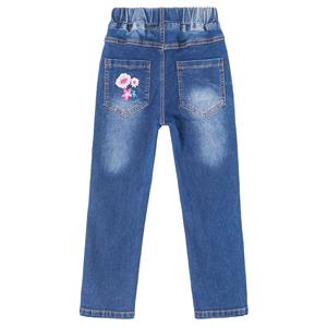 Girls Trendy Floral Embroidered Regular Fit Straight Leg Denim <b>Jeans</b> <b>Elastic</b> <b>Waist</b> Polyester/Cotton Vintage Style Full Length - Product Image 6