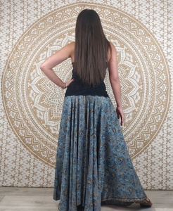 Pantalon Korba en coton indien à taille élastique, coupe droite, pour l'hiver, avec empiècements imprimés Paisley bleus, ODM - Product Image 3