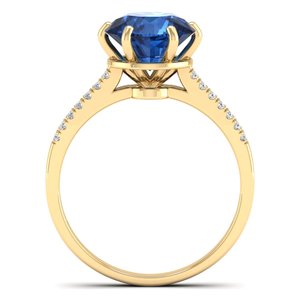 REYES Handmade 14K Solid Gold Round Brilliant Cut 2.75Ct Blue <b>Sapphire</b> Gemstone <b>Ring</b> Minimalist VVS Clarity Moissanite Jewelry - Product Image 4