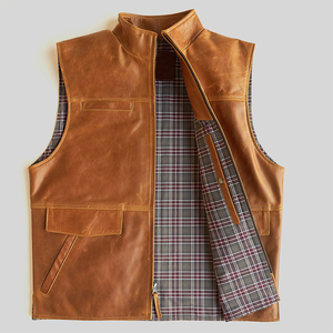 2026 <b>Men's</b> Vintage Brown <b>Leather</b> Vest Motorcycle Biker <b>Waistcoat</b> Sleeveless Utility Jacket Casual Custom Genuine <b>Leather</b> Apparel - Product Image 3