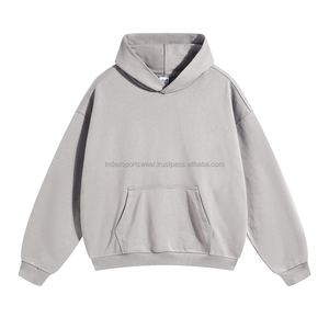 Sweat-shirt à capuche unisexe surdimensionné, couleur unie, en molleton de coton, décontracté, pour l'automne, avec poche, manches classiques, style tricoté - Product Image 4