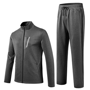 Ensemble de survêtement 2 pièces gris foncé pour homme, veste zippée à col rabattu, manches longues, pantalon de survêtement à cordon de serrage, décontracté - Product Image 1