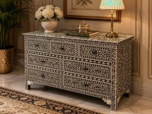 Console avec tiroirs en os incrustés, meuble de salon, écologique, style moderne farmhouse, artisanat indien fait main ARIF - Product Image 5