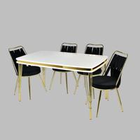 Ensemble de table à manger extensible moderne avec 6 chaises, plateau en verre trempé et pieds en métal - Meubles de salle à manger écologiques et imperméables
