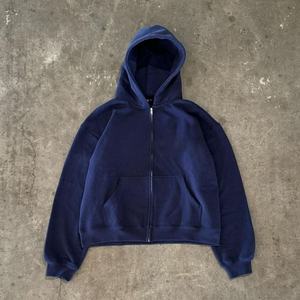 Ensemble de survêtement unisexe bleu marine à capuche, fermeture éclair intégrale, coupe ample, couleur unie, en coton, décontracté pour adultes, automne - Product Image 6
