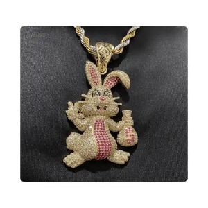 Luxury Moissanite Bunny Pendant Pink Iced Out Cartoon <b>Rabbit</b> Bling Hip Hop Pendant Designer Pendant Fashion Jewelry - Product Image 4