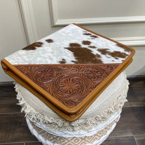 Custom Branded Hand Tooled Leather & Cowhide Portfolio Premium High Quality Document <b>Case</b> Business <b>File</b> Folder Ring Binder Cover - Product Image 4
