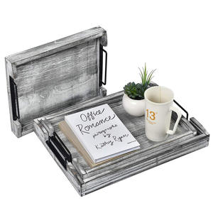 Ensemble de 3 plateaux de service en bois de pin plateaux gigognes avec poignées pour petit déjeuner plateau décoratif polyvalent pour la cuisine et la maison - Product Image 2