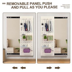 Specchio a Parete a Figura Intera con Mensola Multifunzionale, Specchio per Tutto il Corpo con Ganci e Ripiani Espositivi - Product Image 5