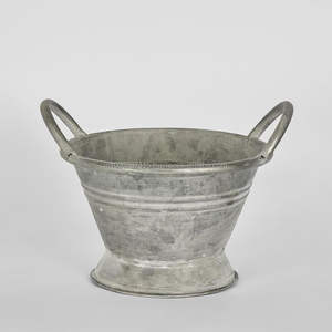 Charming <b>galvanized</b> flower <b>bucket</b> with artistic outhouse print for use in cottage garden setups and patio displays - Product Image 4