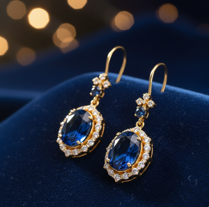 ต่างหูห้อยประดับคริสตัลสีน้ำเงินหรูหรา เงินแท้ 925 ชุบทอง 18K ต่างหูยาวแบบโดดเด่น ขายส่ง เครื่องประดับสำหรับผู้หญิง - Product Image 4