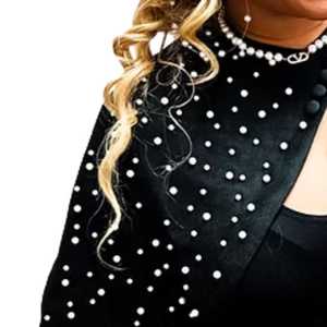 Capa de acrílico con perlas negras para mujer, elegante chal de noche con cuentas y manga larga, para fiesta formal, a la moda, personalizable, de boutique. - Product Image 5