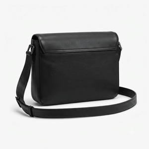 Unisex Genuine Leather <b>Messenger</b> <b>Bag</b> Solid Black Adjustable Strap Classic Style Buckle Closure Durable All Seasons Daily Use - Product Image 2
