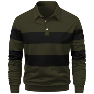 Camisa Clásica Vintage para Hombre, Manga Larga, Cuello Solapa, Rayas y Parches, Tela Suave de Color Sólido, Jersey Antiarrugas, Cierre de Botones, Talla Pequeña - Product Image 1