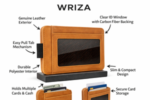 WRIZA Porte-cartes fin en cuir véritable, portefeuille minimaliste durable avec fenêtre d'identification et languette de tirage, design compact pour hommes et femmes - Product Image 4