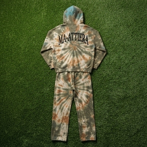 ชุดเซ็ตฮู้ดดี้ซิปผูกเชือกแบบ Tie Dye สำหรับผู้ชาย กางเกงขายาวทรงกว้าง แต่งแถบแขนเสื้อตัดสี พร้อมดีเทลกระดุม ชุดสตรีทแวร์แทรคสูท รับผลิตแบบ OEM ODM - Product Image 5