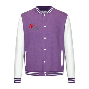 <b>Purple</b> Men's <b>Varsity</b> <b>Jacket</b> With White Sleeves Preppy Style Regular Fit Autumn Wear Button Closure Solid Color Design - Product Image 1