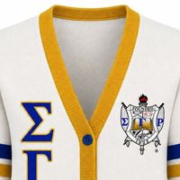 Cardigan d'hiver Sigma Gamma Rho en maille épaisse et respirante, brodé de lettres grecques, col en V classique, décontracté
