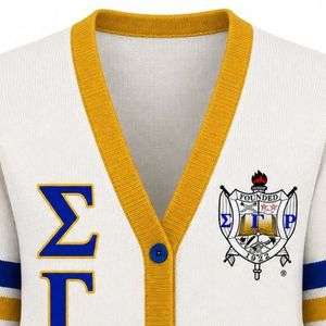 Cardigan boutonné Sigma Gamma Rho – Pull en maille brodé de lettres grecques de qualité supérieure, col en V classique, style décontracté pour sororité - Product Image 2