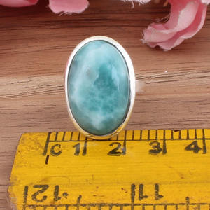 Bague pour femme en argent sterling avec serti clos en larimar naturel de la République Dominicaine, pierre précieuse bleu océan authentique, bijou de fête - Product Image 2